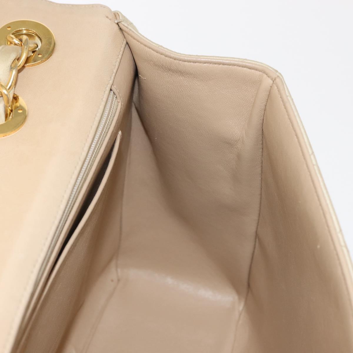 CHANEL Matelasse 34 Chain Shoulder Bag Satin Beige Gold CC Auth 150935