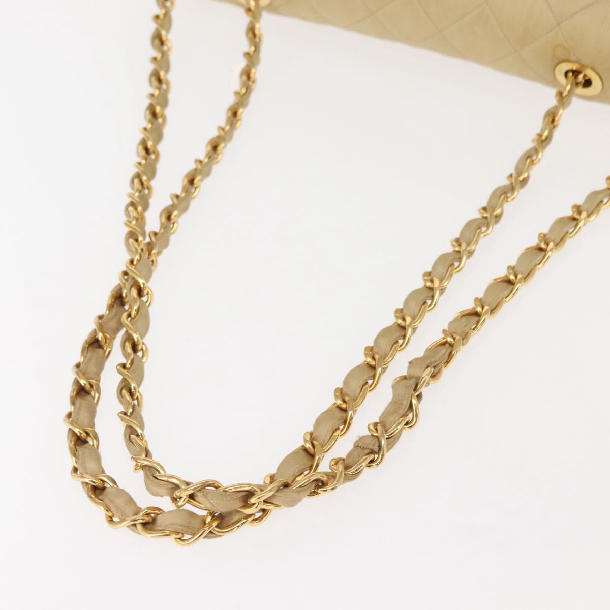 CHANEL Matelasse 34 Chain Shoulder Bag Satin Beige Gold CC Auth 150935