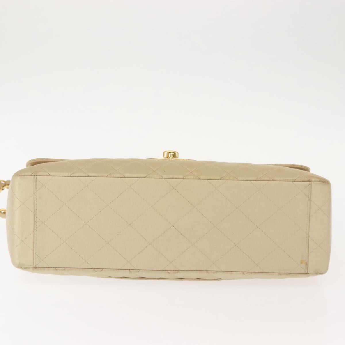 CHANEL Matelasse 34 Chain Shoulder Bag Satin Beige Gold CC Auth 150935