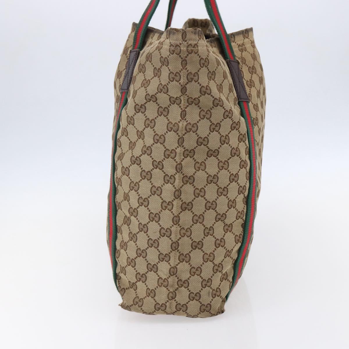 GUCCI GG Canvas Web Sherry Line Tote Bag Beige Red Green 189669 Auth 150943