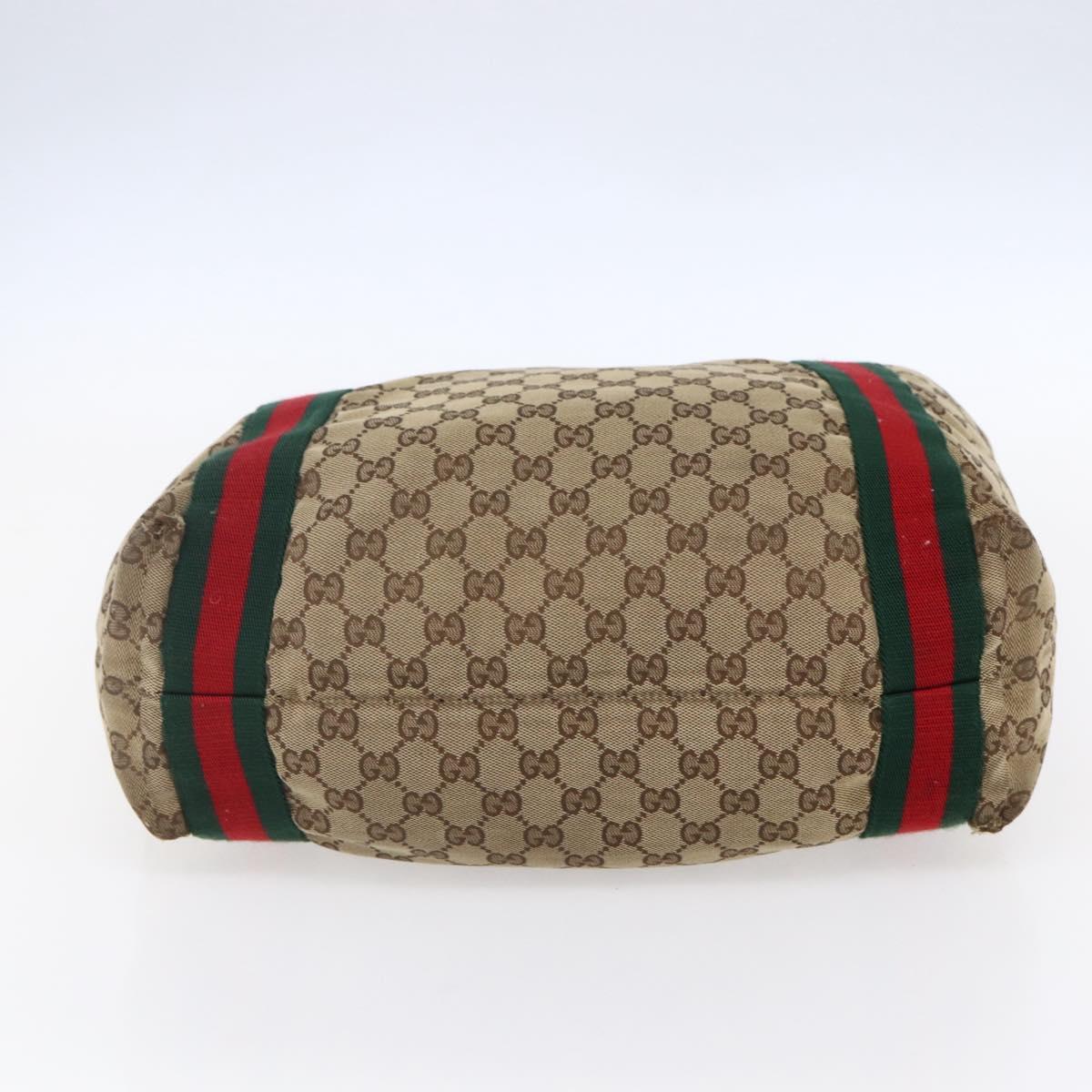 GUCCI GG Canvas Web Sherry Line Tote Bag Beige Red Green 189669 Auth 150943