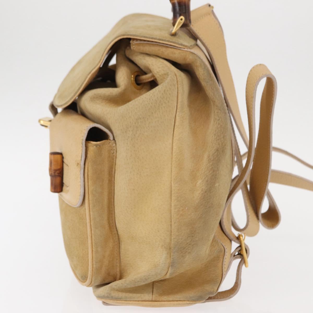 GUCCI Bamboo Backpack Suede Beige Gold 003 58 0016 Auth 150949