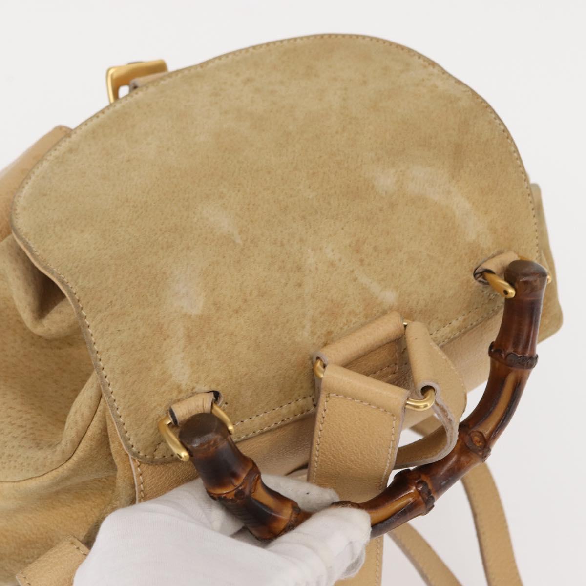 GUCCI Bamboo Backpack Suede Beige Gold 003 58 0016 Auth 150949