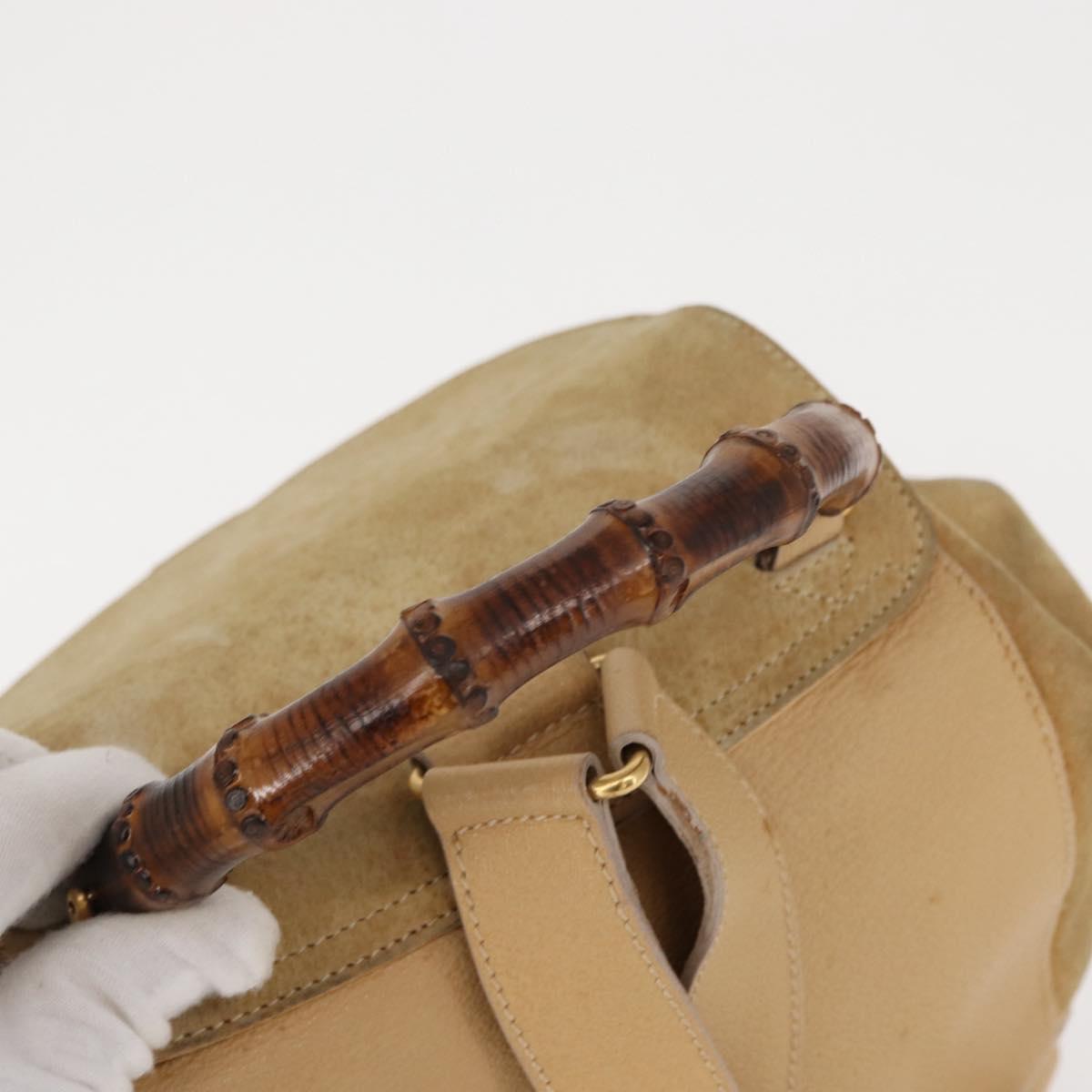 GUCCI Bamboo Backpack Suede Beige Gold 003 58 0016 Auth 150949