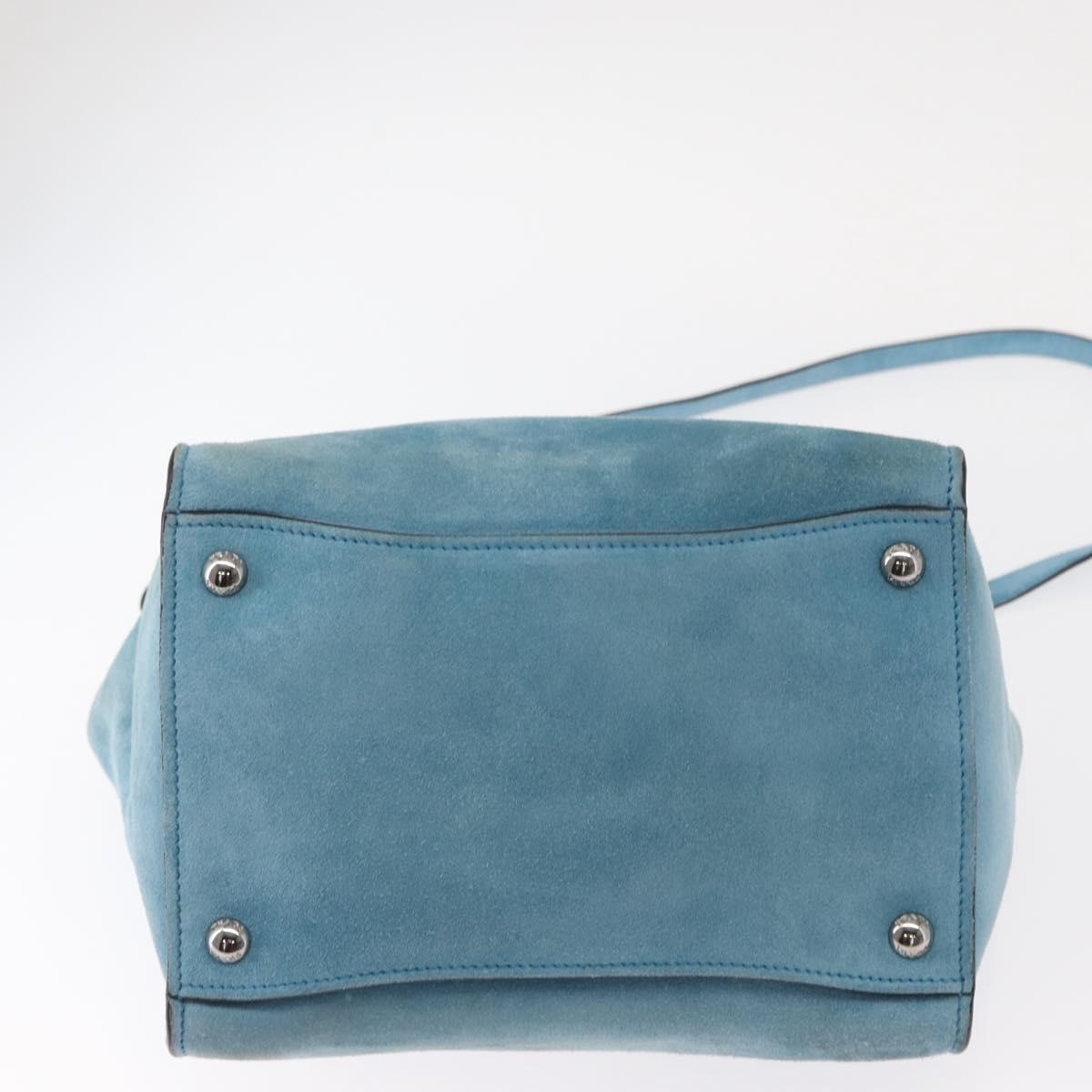 PRADA Hand Bag Suede 2way Turquoise Blue Silver BN2625 Auth 150950