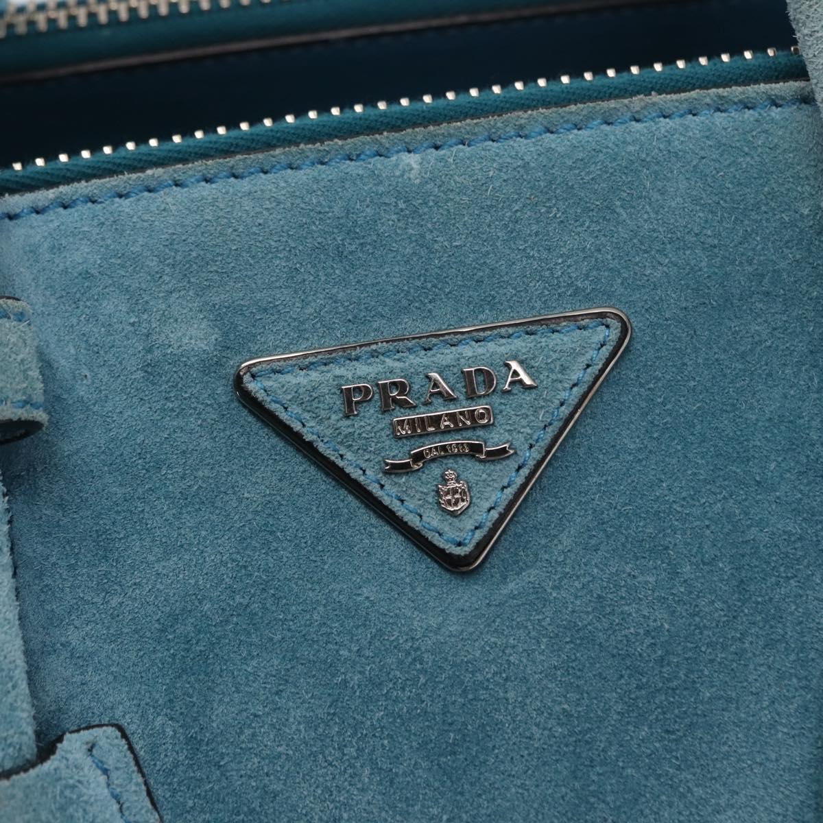 PRADA Hand Bag Suede 2way Turquoise Blue Silver BN2625 Auth 150950