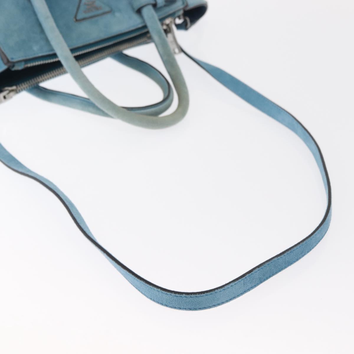 PRADA Hand Bag Suede 2way Turquoise Blue Silver BN2625 Auth 150950