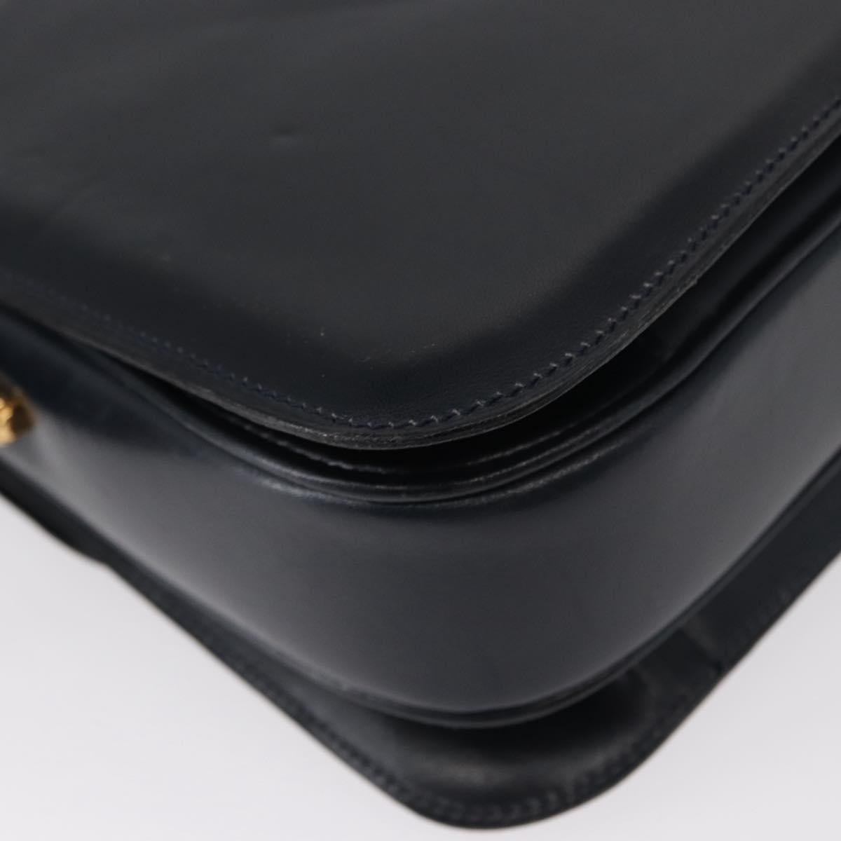 CELINE Horse Carriage Shoulder Bag Leather Navy Gold Auth 150952