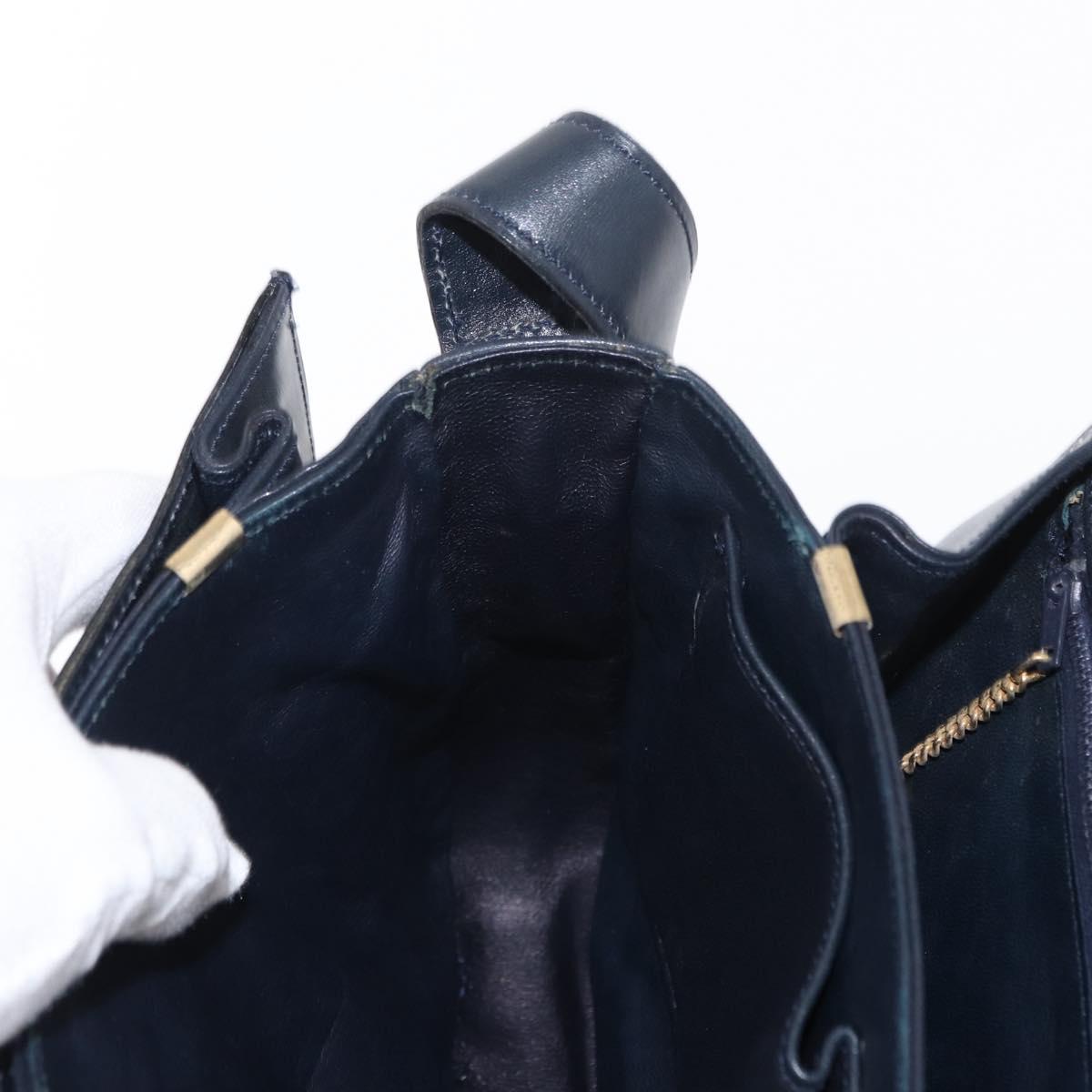 CELINE Horse Carriage Shoulder Bag Leather Navy Gold Auth 150952