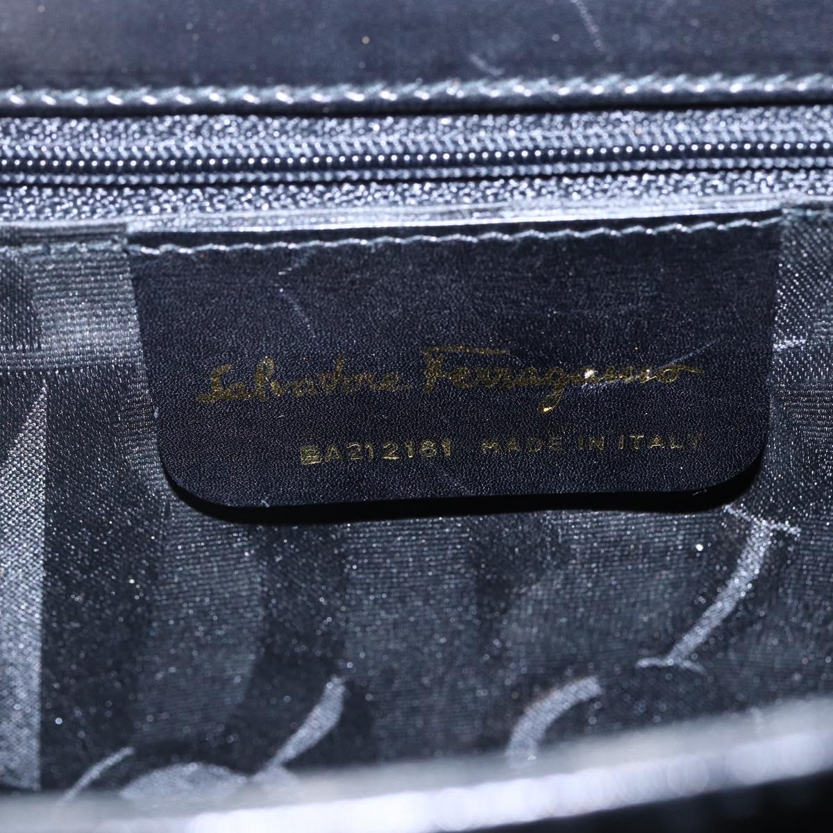 Salvatore Ferragamo Gancini Hand Bag Leather Gold Black Auth 150953