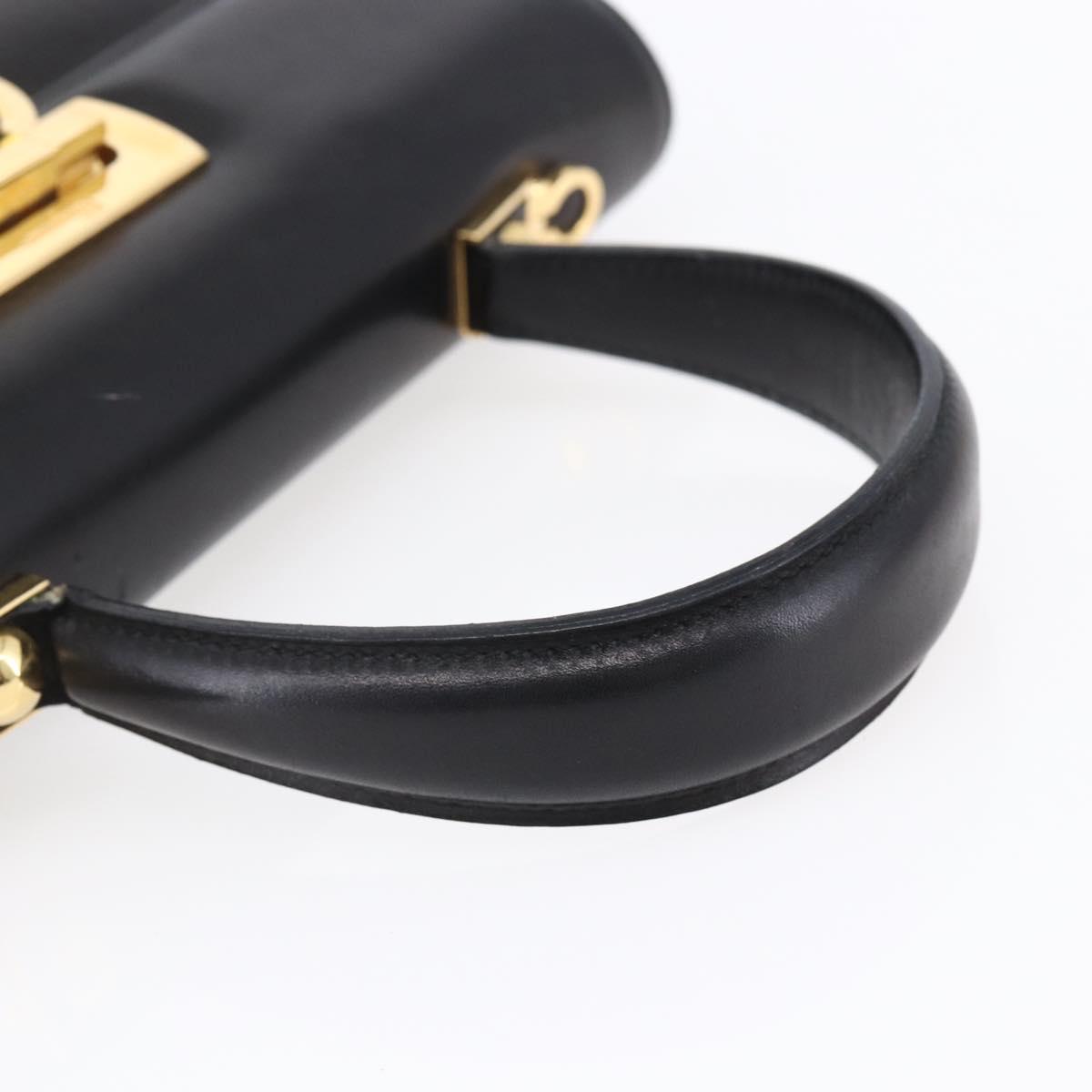 Salvatore Ferragamo Gancini Hand Bag Leather Gold Black Auth 150953