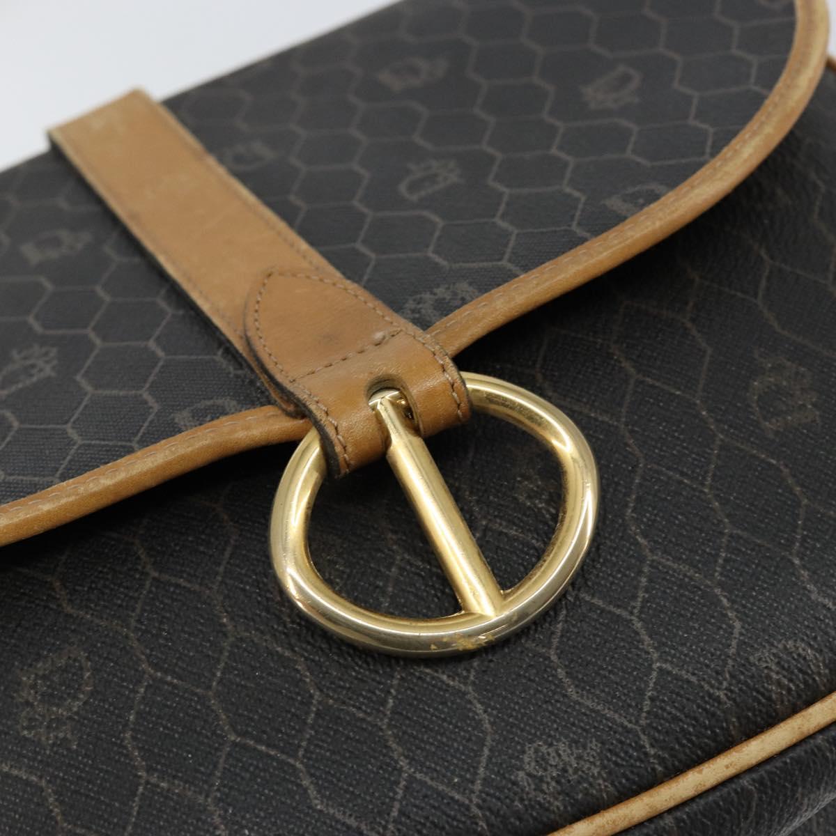 Christian Dior Honeycomb Canvas Shoulder Bag PVC Black gold Auth 150955