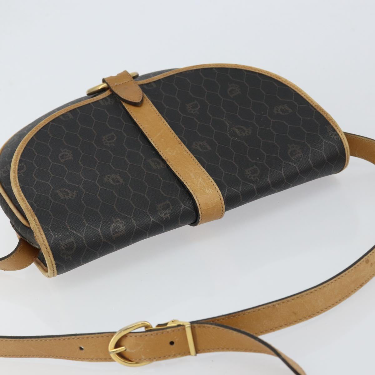 Christian Dior Honeycomb Canvas Shoulder Bag PVC Black gold Auth 150955