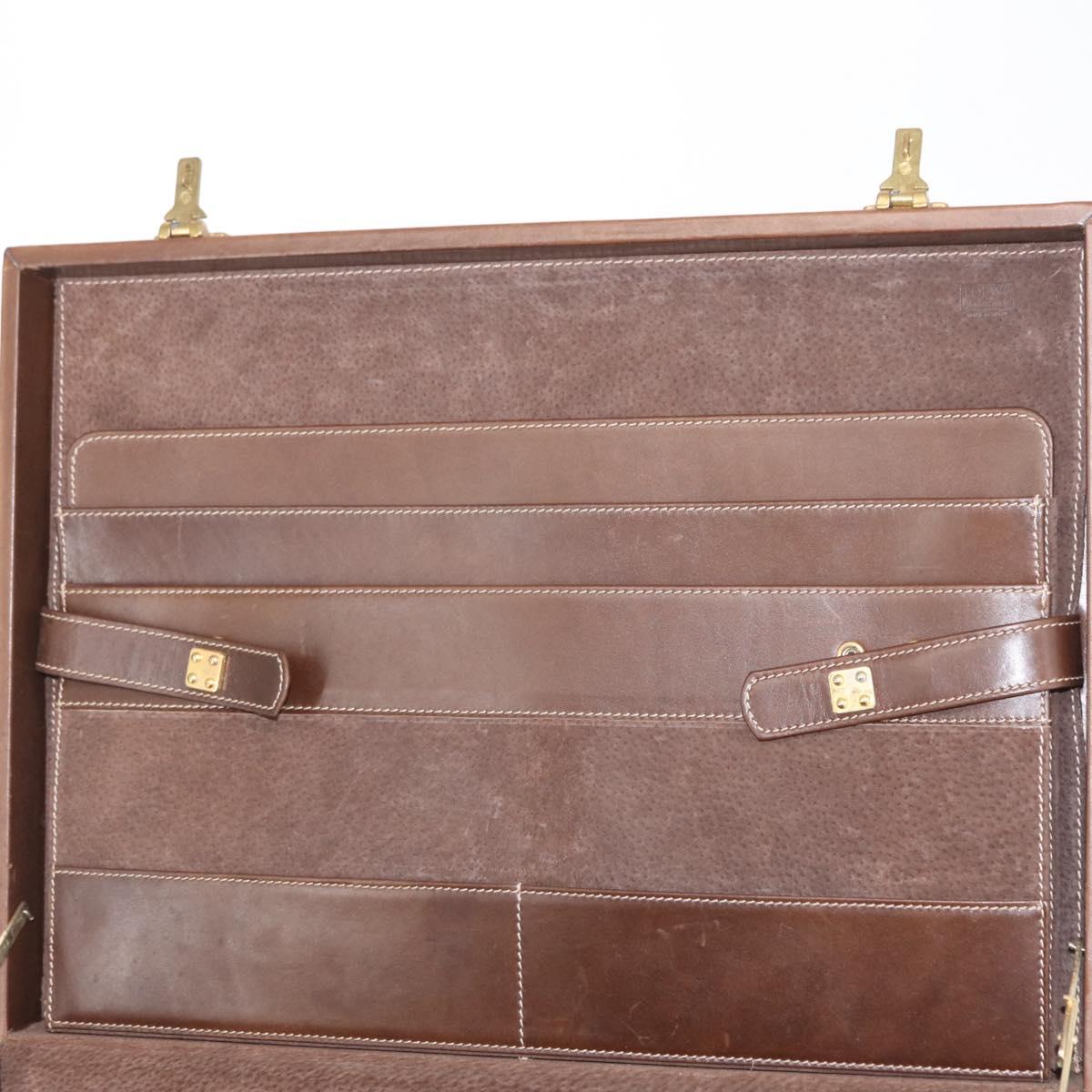 LOEWE Anagram Attache Case Hand Bag Leather Beige Auth 150956