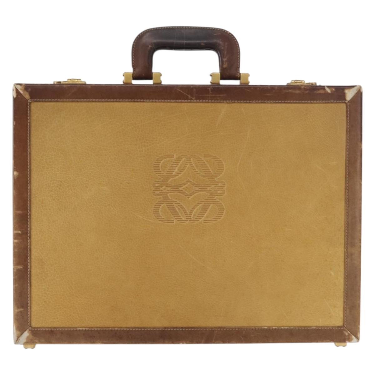 LOEWE Anagram Attache Case Hand Bag Leather Beige Auth 150956