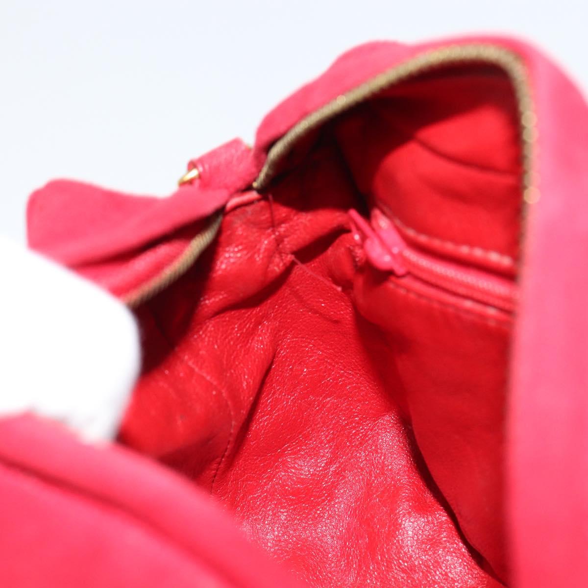 CHANEL Matelasse Chain Shoulder Bag Suede Red Gold CC Auth 150966