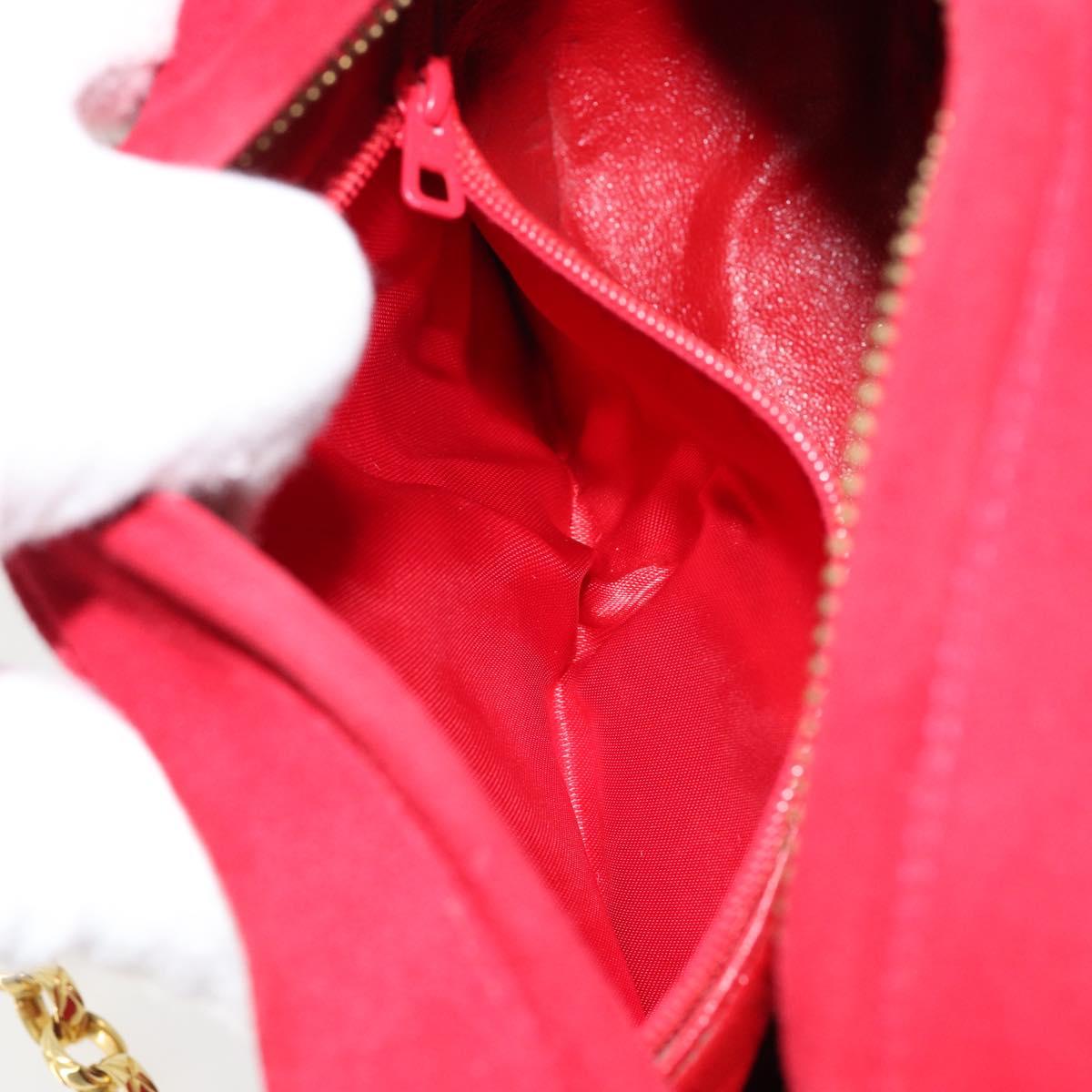 CHANEL Matelasse Chain Shoulder Bag Suede Red Gold CC Auth 150966