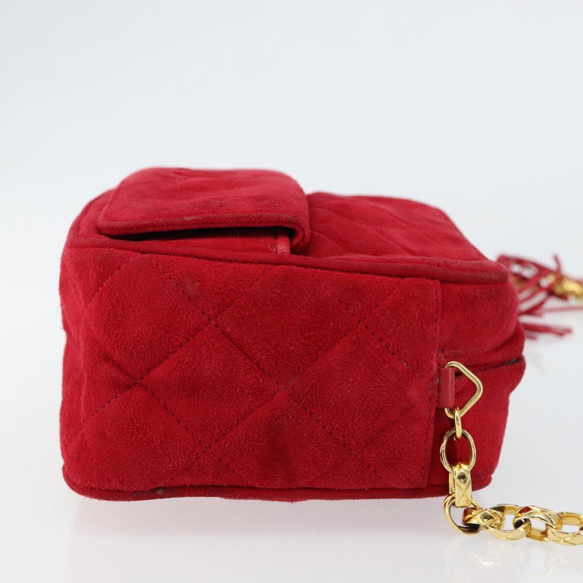 CHANEL Matelasse Chain Shoulder Bag Suede Red Gold CC Auth 150966