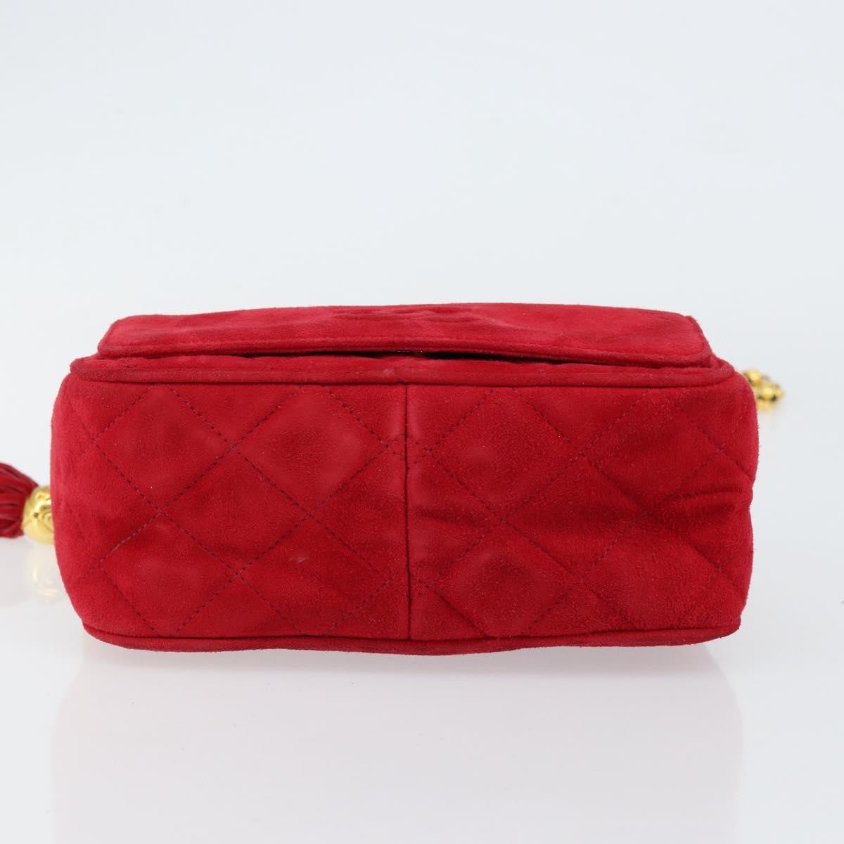 CHANEL Matelasse Chain Shoulder Bag Suede Red Gold CC Auth 150966