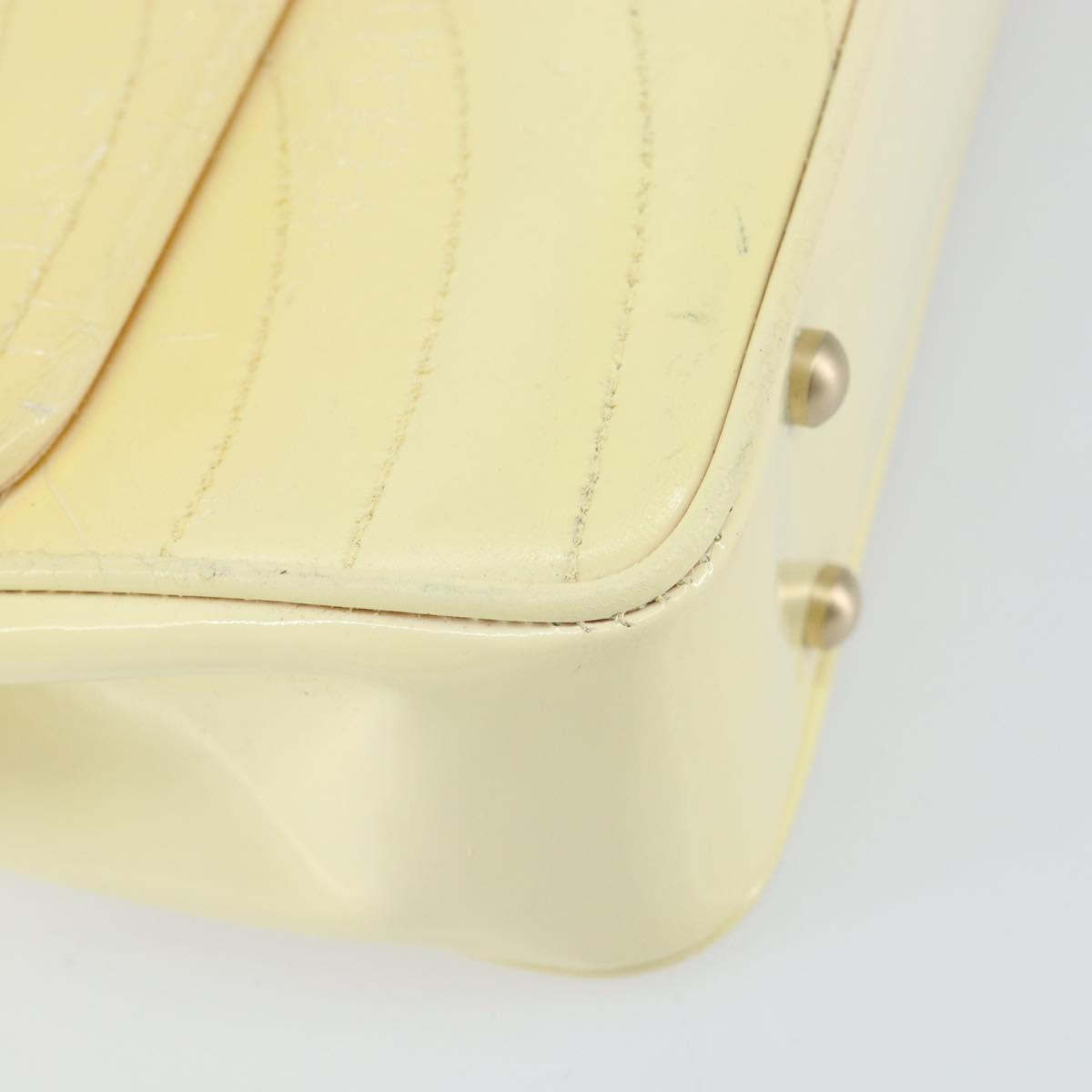 CHANEL Chain V Stitch Shoulder Bag Patent leather White Gold CC Auth 150967