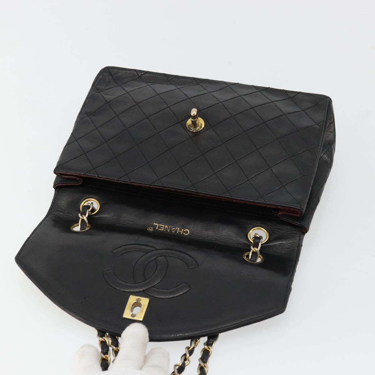 CHANEL Matelasse Chain Shoulder Bag Lamb Skin Black Gold CC Auth 150968