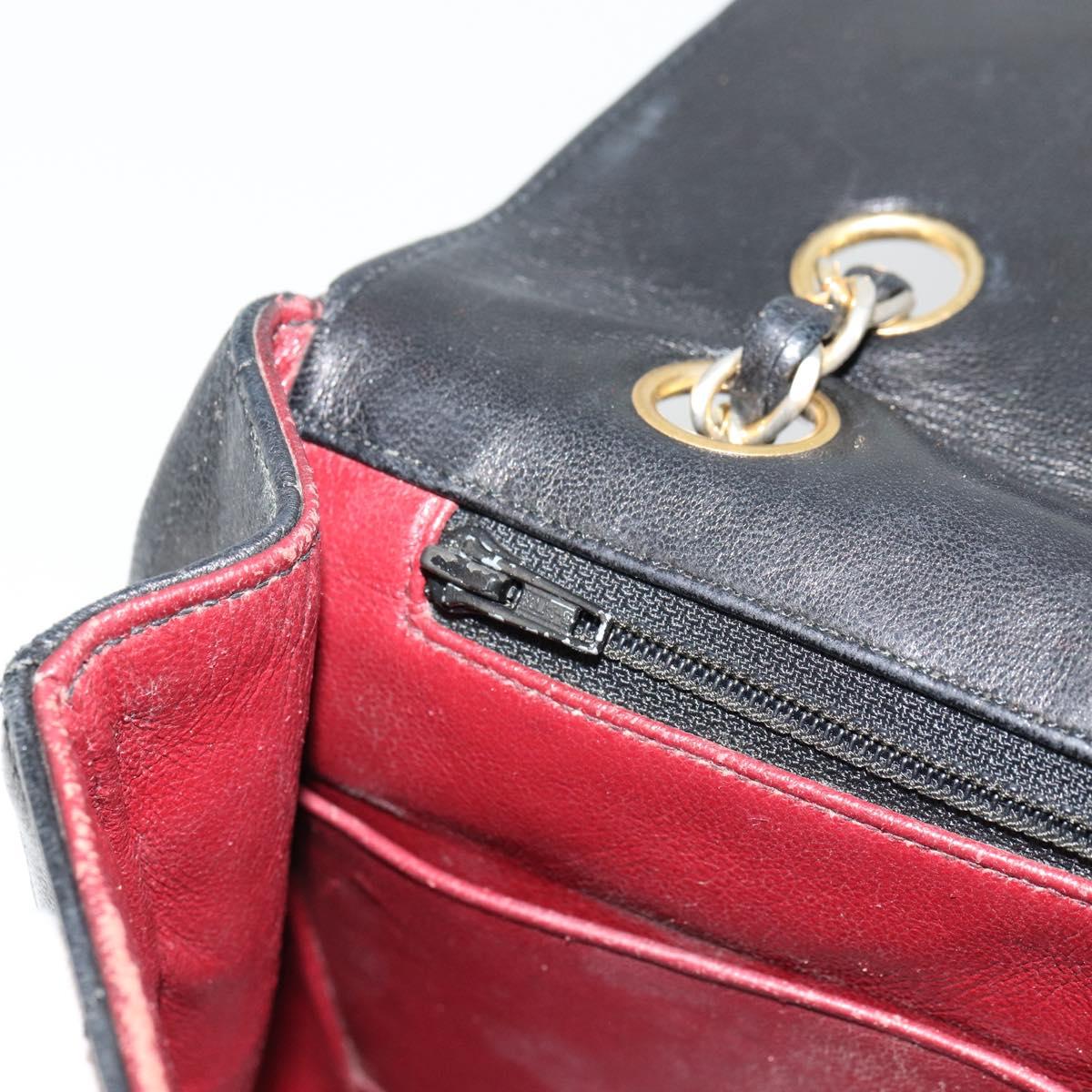 CHANEL Matelasse Chain Shoulder Bag Lamb Skin Black Gold CC Auth 150968
