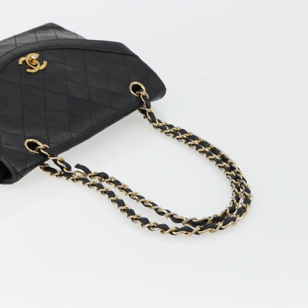 CHANEL Matelasse Chain Shoulder Bag Lamb Skin Black Gold CC Auth 150968