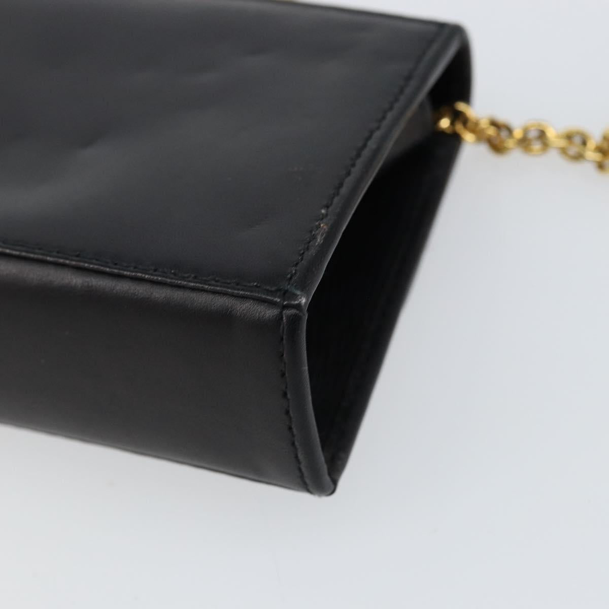 Salvatore Ferragamo Chain Gancini Shoulder Bag Leather Black Gold Auth 150969