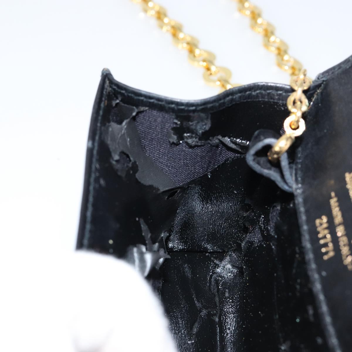 Salvatore Ferragamo Chain Gancini Shoulder Bag Leather Black Gold Auth 150969