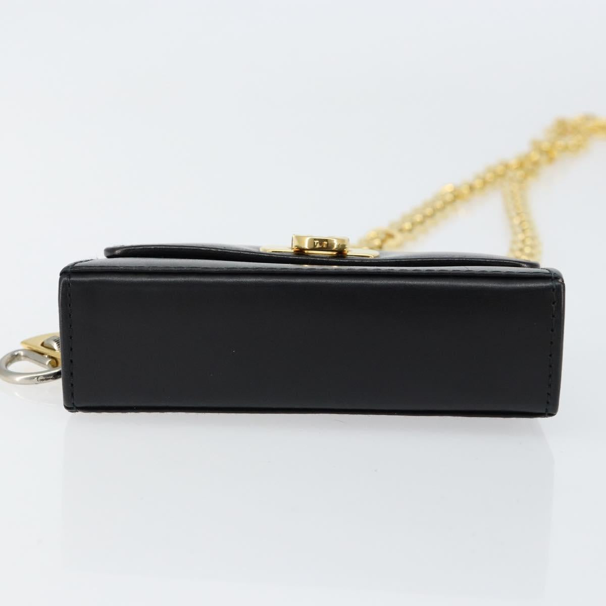 Salvatore Ferragamo Chain Gancini Shoulder Bag Leather Black Gold Auth 150969