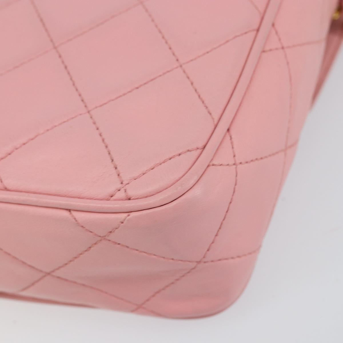 CHANEL Matelasse Chain Shoulder Bag Lamb Skin Pink Gold CC Auth 150982
