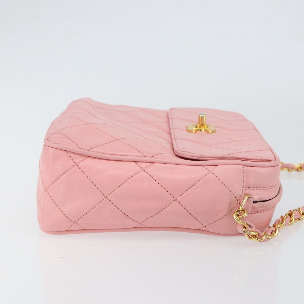 CHANEL Matelasse Chain Shoulder Bag Lamb Skin Pink Gold CC Auth 150982