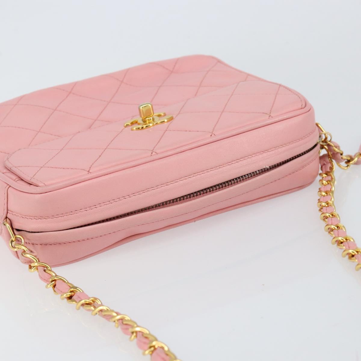 CHANEL Matelasse Chain Shoulder Bag Lamb Skin Pink Gold CC Auth 150982