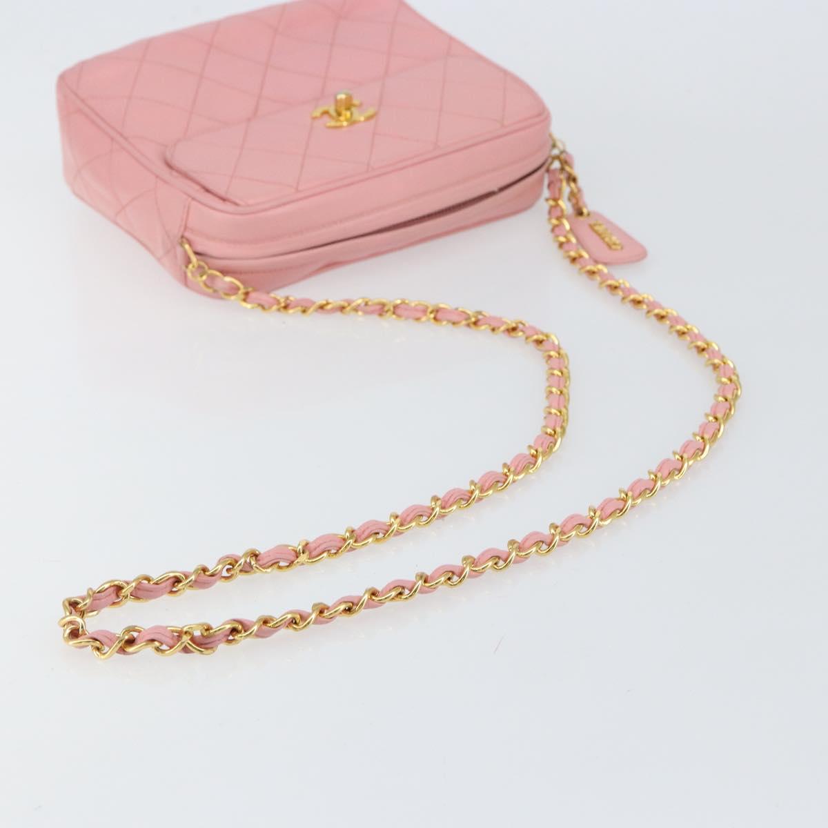 CHANEL Matelasse Chain Shoulder Bag Lamb Skin Pink Gold CC Auth 150982