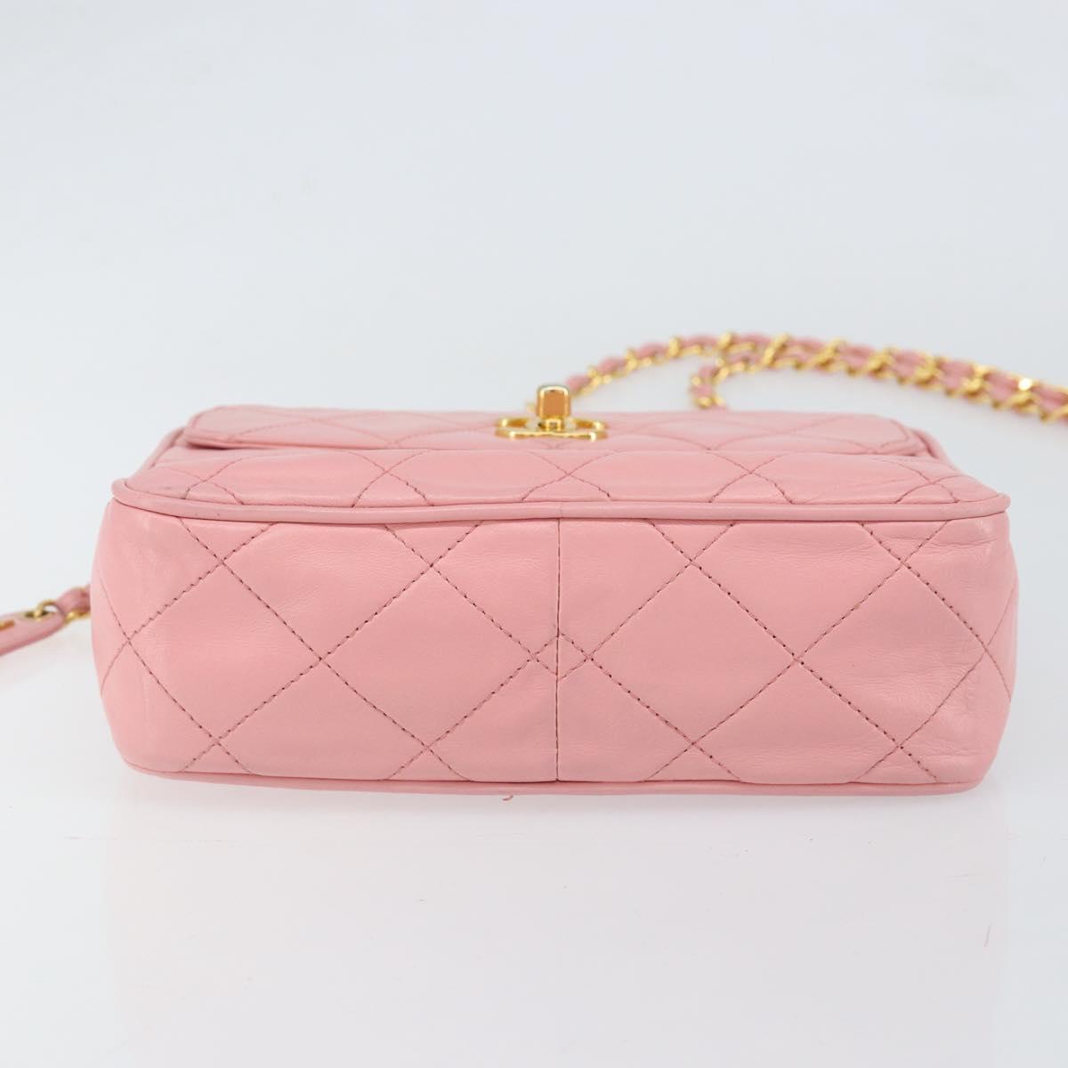 CHANEL Matelasse Chain Shoulder Bag Lamb Skin Pink Gold CC Auth 150982
