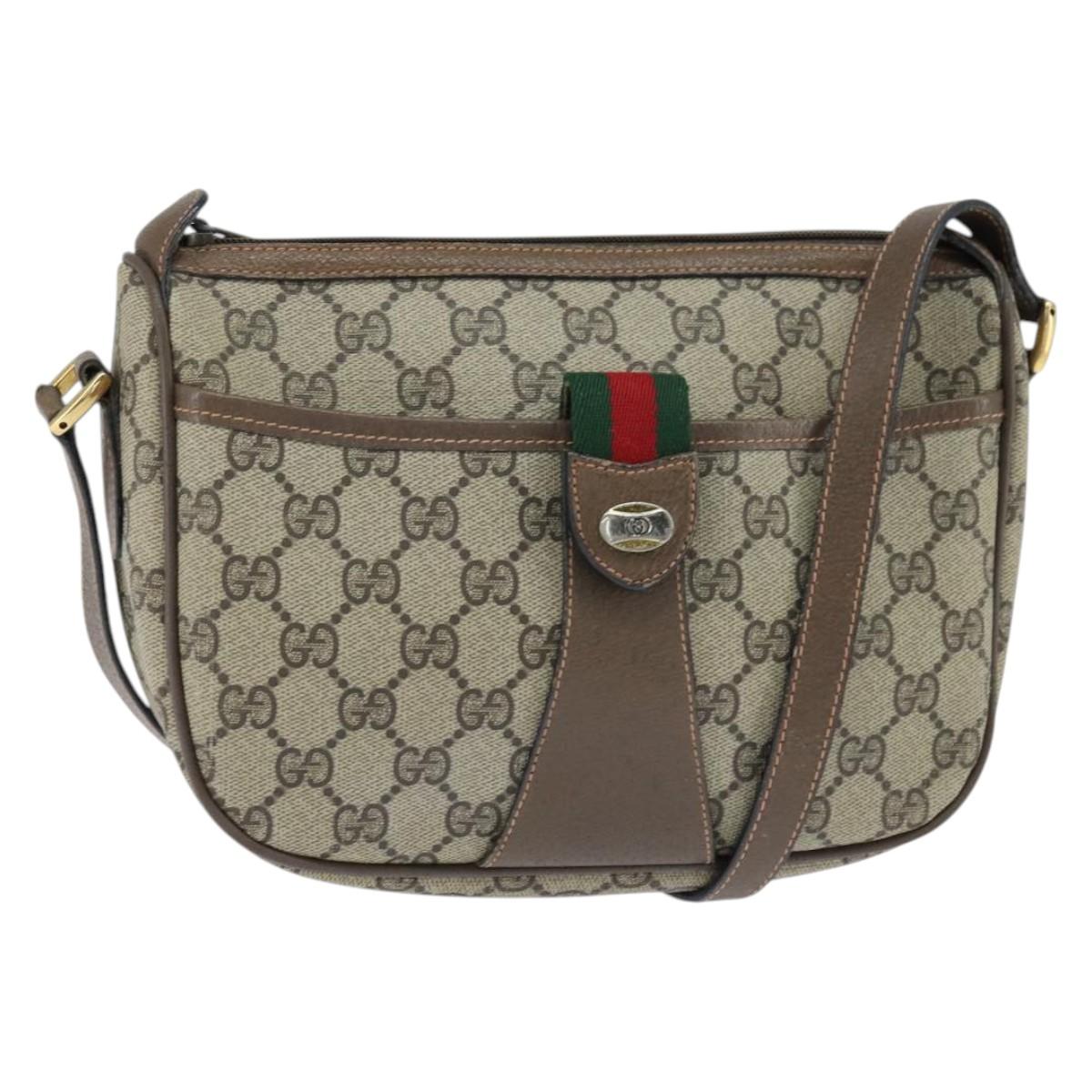 GUCCI GG Supreme Web Sherry Line Bag PVC Beige Gold 89 02 032 Auth 150998