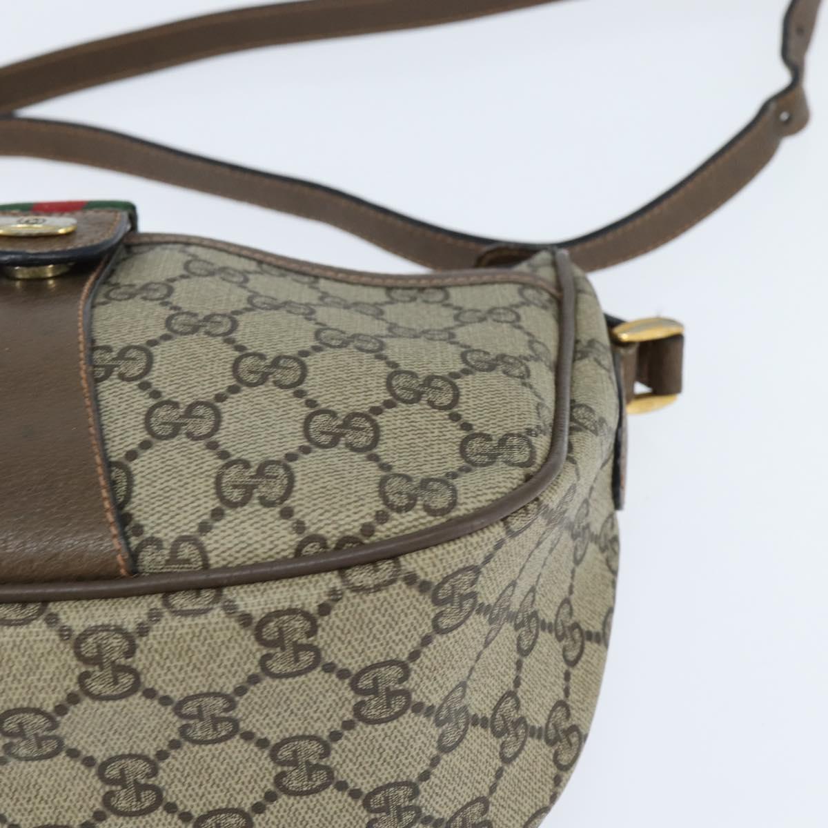 GUCCI GG Supreme Web Sherry Line Bag PVC Beige Gold 89 02 032 Auth 150998