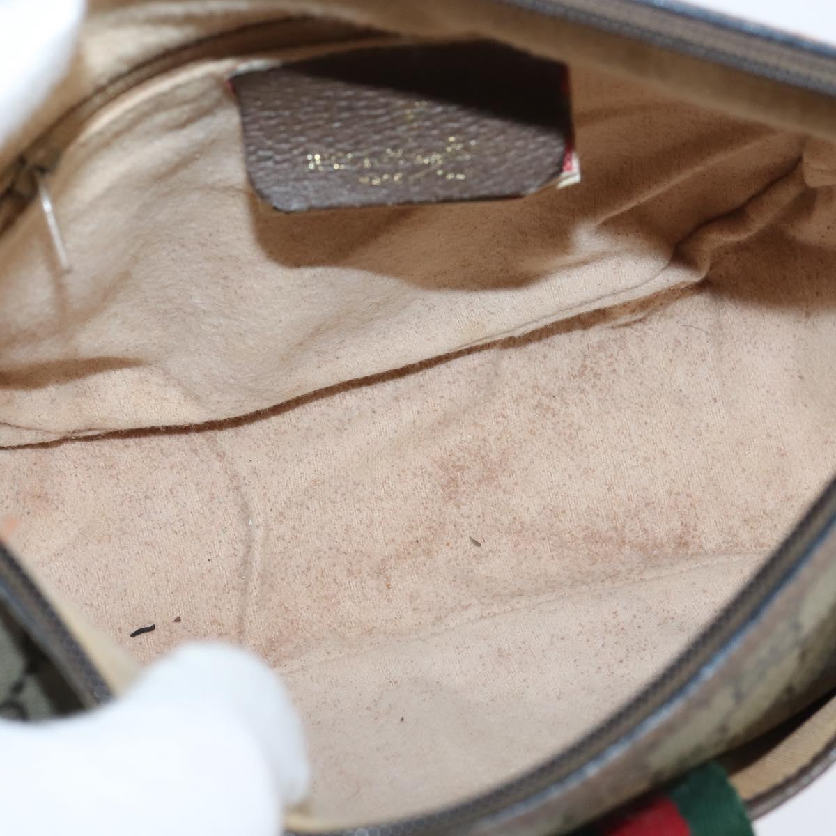 GUCCI GG Supreme Web Sherry Line Bag PVC Beige Gold 89 02 032 Auth 150998