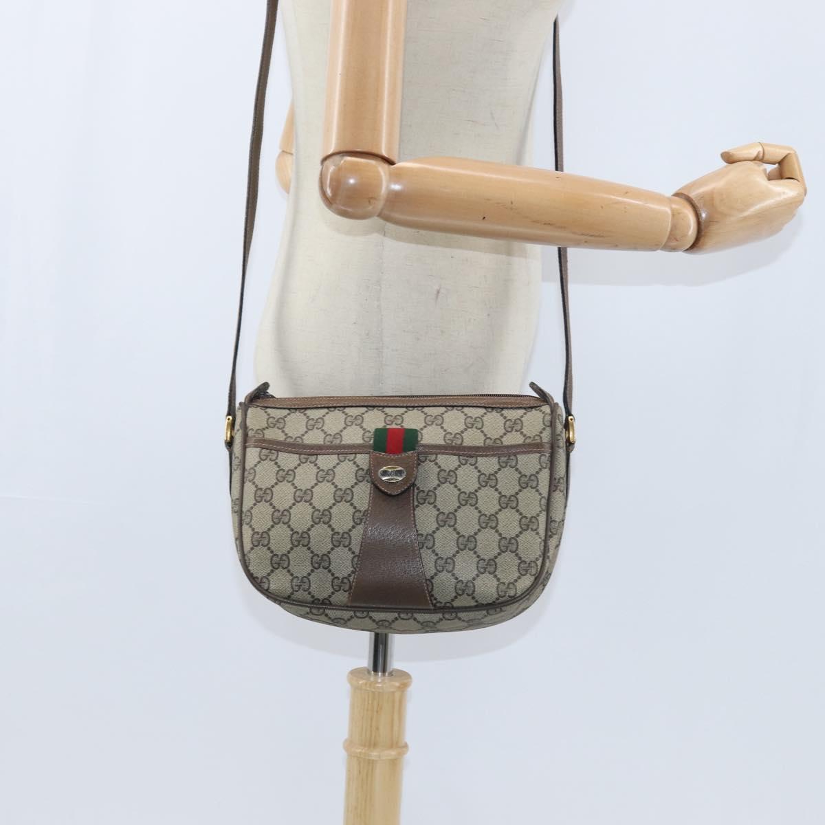 GUCCI GG Supreme Web Sherry Line Bag PVC Beige Gold 89 02 032 Auth 150998