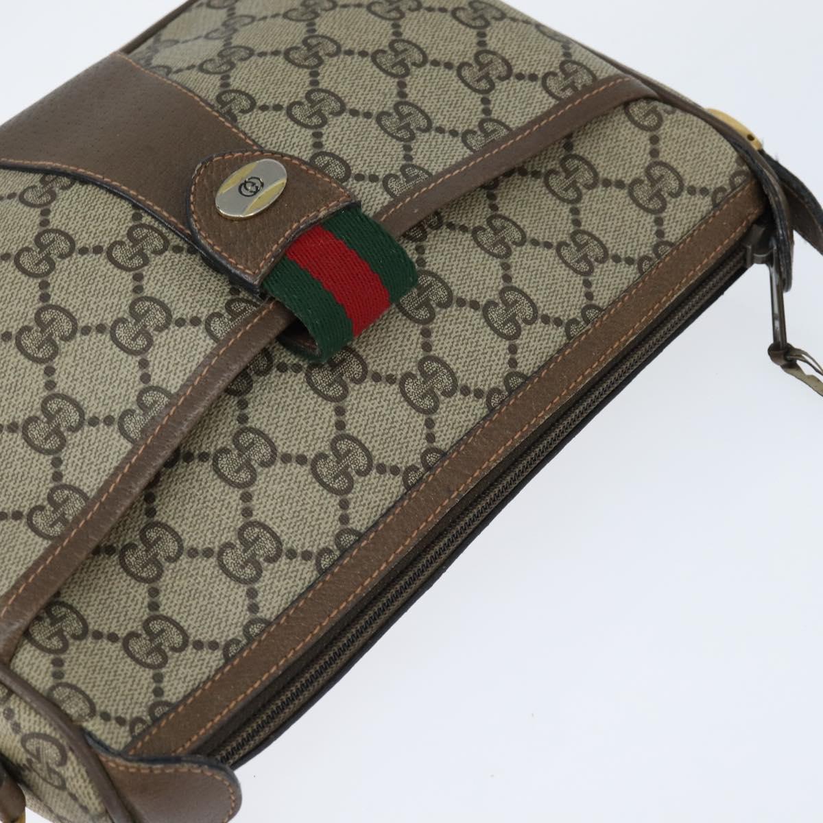 GUCCI GG Supreme Web Sherry Line Bag PVC Beige Gold 89 02 032 Auth 150998