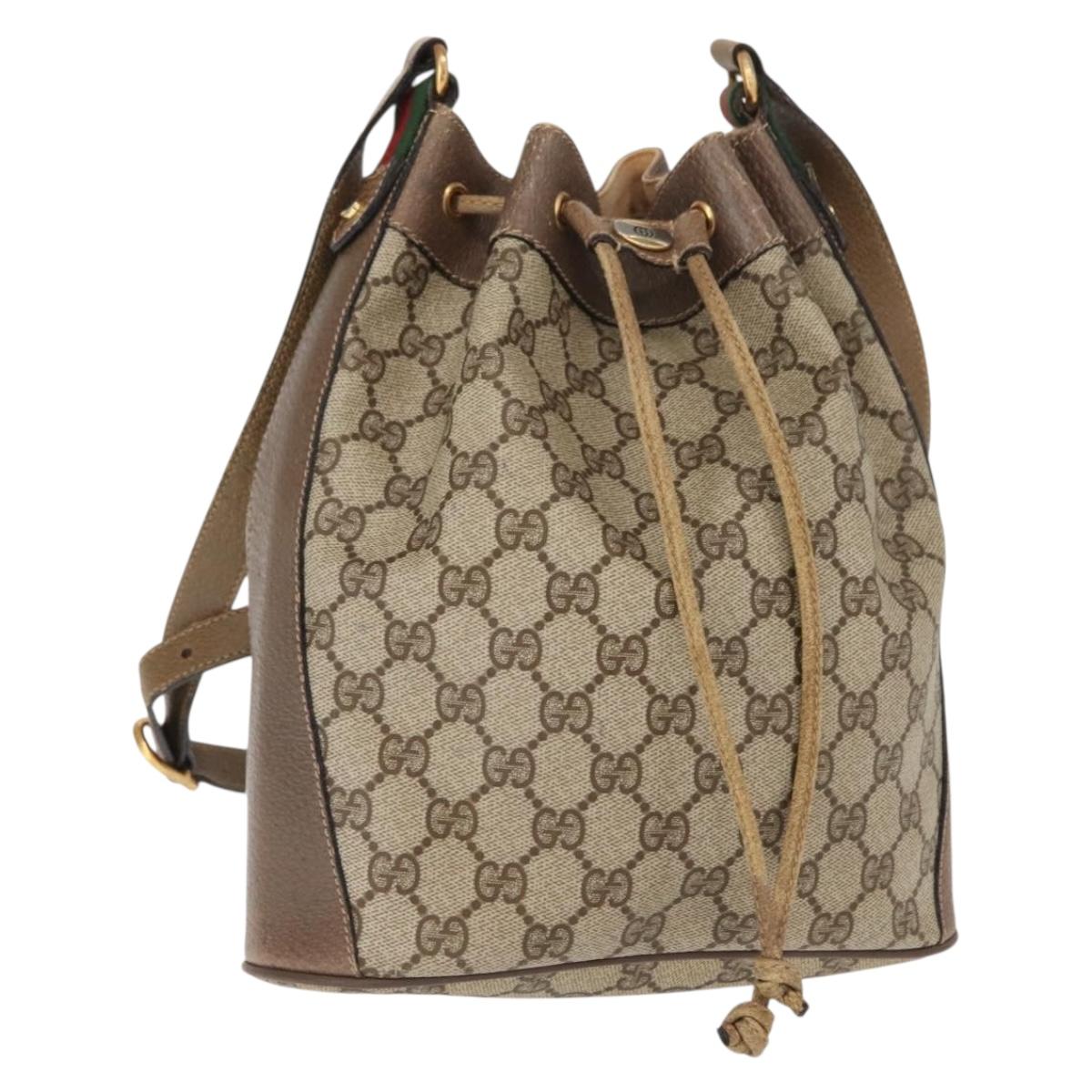 GUCCI GG Supreme Web Sherry Line Bag PVC Beige Gold 41 02 034 Auth 151000