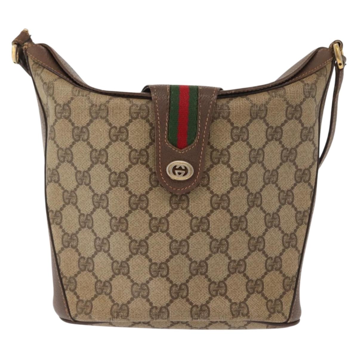 GUCCI GG Supreme Web Sherry Line Bag PVC Beige Gold 40 02 081 Auth 151001