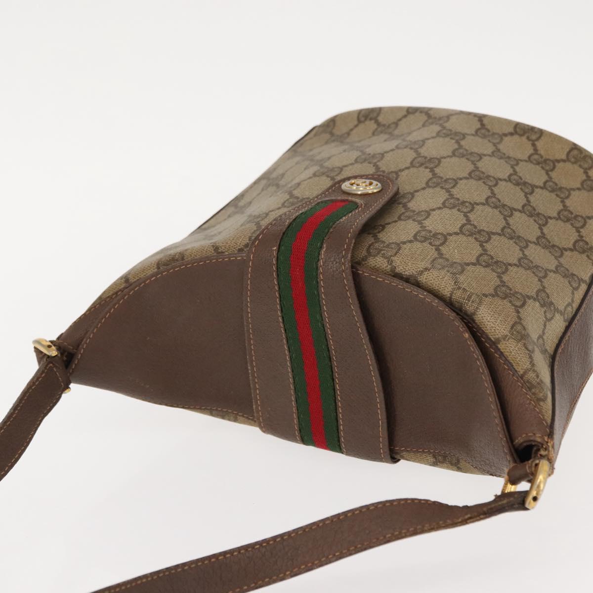 GUCCI GG Supreme Web Sherry Line Bag PVC Beige Gold 40 02 081 Auth 151001