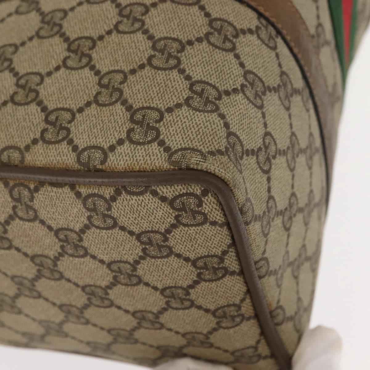 GUCCI GG Supreme Web Sherry Line Boston Bag PVC Beige Gold 39 02 007 Auth 151003