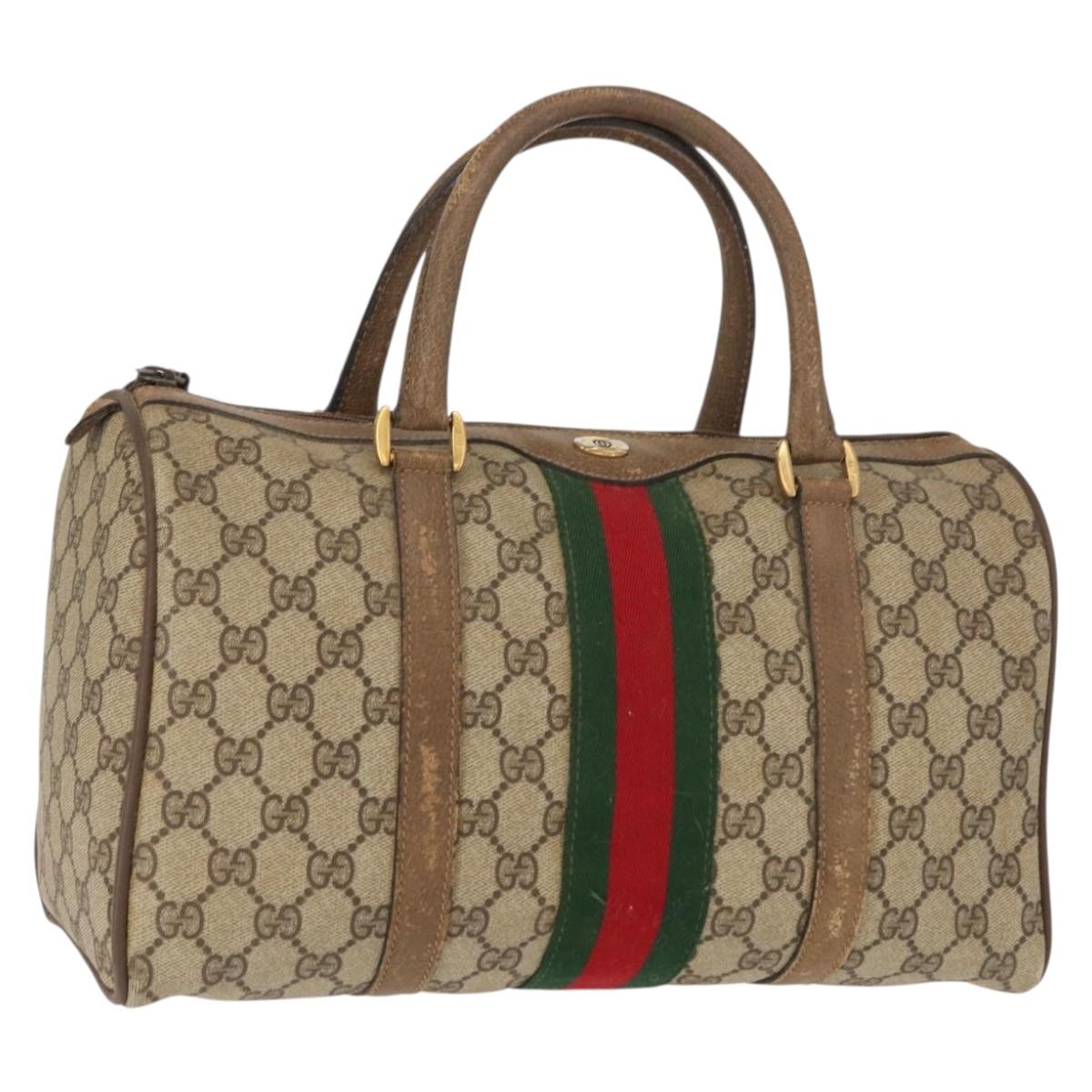 GUCCI GG Supreme Web Sherry Line Boston Bag PVC Beige Gold 39 02 007 Auth 151003