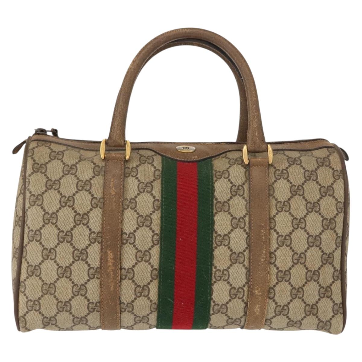 GUCCI GG Supreme Web Sherry Line Boston Bag PVC Beige Gold 39 02 007 Auth 151003