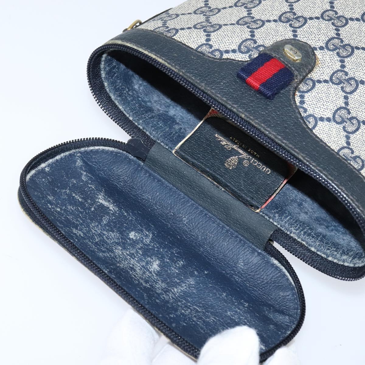 GUCCI GG Supreme Sherry Line Shoulder Bag PVC Navy Gold 904 02 070 Auth 151004