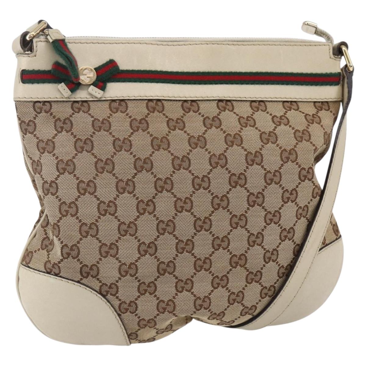 GUCCI GG Canvas Web Sherry Line Pretty Bag Beige Gold 257065 Auth 151008