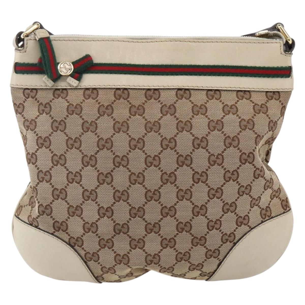 GUCCI GG Canvas Web Sherry Line Pretty Bag Beige Gold 257065 Auth 151008