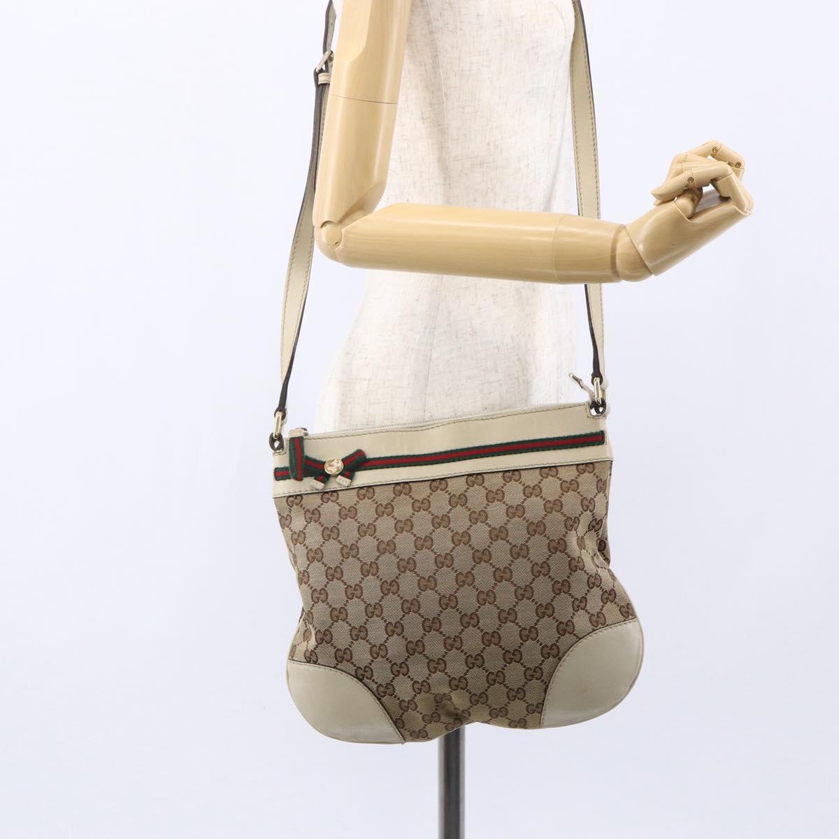 GUCCI GG Canvas Web Sherry Line Pretty Bag Beige Gold 257065 Auth 151008